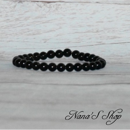 Bracelet élastique en perles, pierre Agate, coloris noir. Bracelet élastique en perles, pierre Agate, coloris noir.