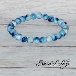 Bracelet élastique en perles, pierre Jadéite et néphrite dégradé bleu