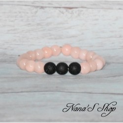 Bracelet pierre Dolomite, pierre de lave, diffuseur huile essentielle, tons rose pâle.