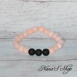 Bracelet pierre Dolomite, pierre de lave, diffuseur huile essentielle, tons rose pâle.