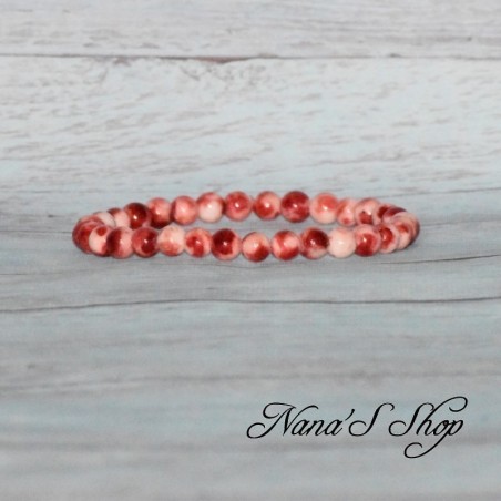 Bracelet élastique en perles, pierre Jadéite et néphrite dégradé rouge.