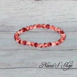 Bracelet élastique en perles, pierre Jadéite et néphrite dégradé rouge.