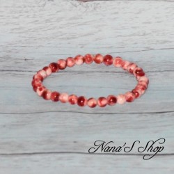 Bracelet élastique en perles, pierre Jadéite et néphrite dégradé rouge.