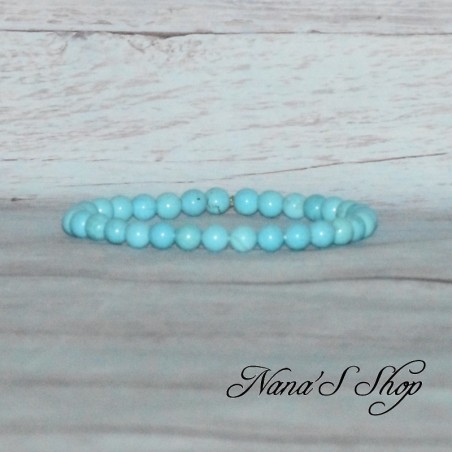 Bracelet élastique, fin en perles, pierre turquoise.