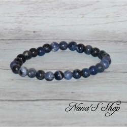 Bracelet élastique, perles en pierre, Sodalite, tons bleu, 6mm.