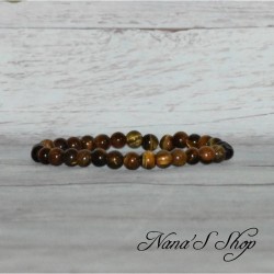 Bracelet élastique perles, pierre œil du tigre, tons marron, 6mm.