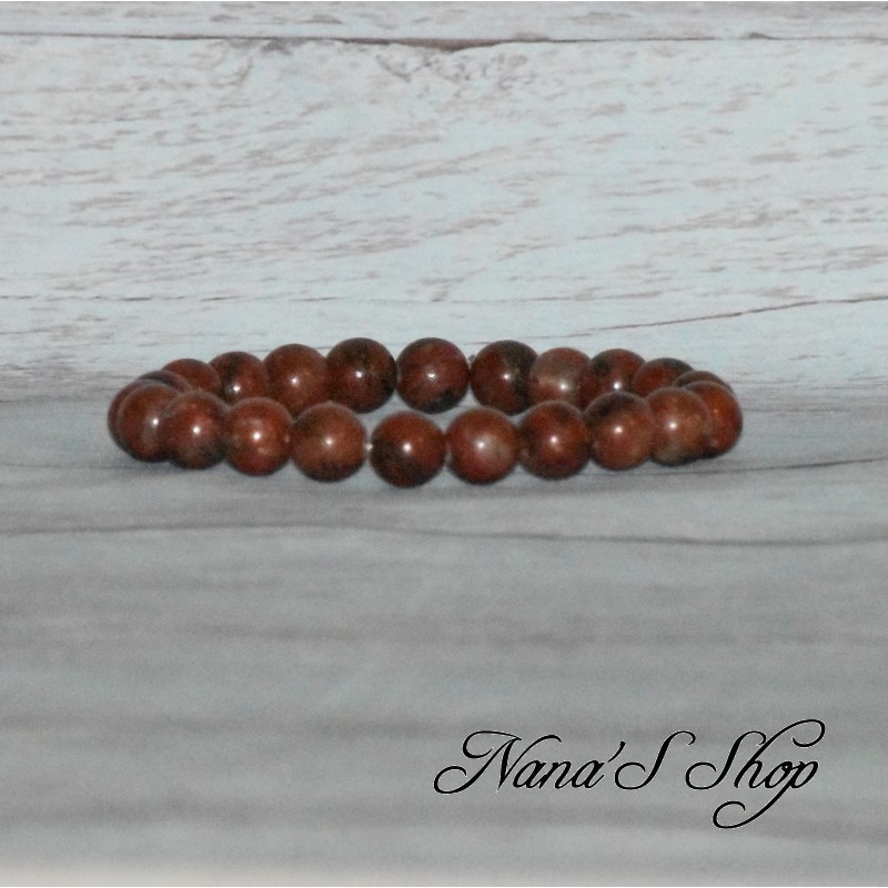 Bracelet élastique en perles, pierre Jaspe, tons rouge 8mm.