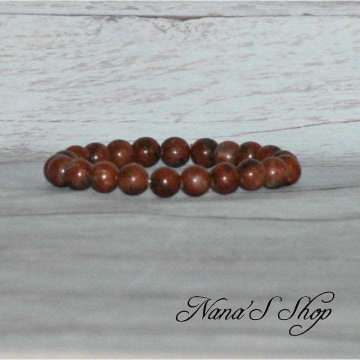 Bracelet élastique en perles, pierre Jaspe, tons rouge 8mm.