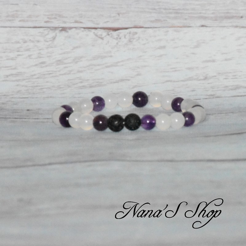 Bracelet perles en pierre, diffuseur huile essentielle, pierre de lave, agate et améthyste. Bracelet perles en pierre, diffuseur huile essentielle, pierre de lave, agate et améthyste.