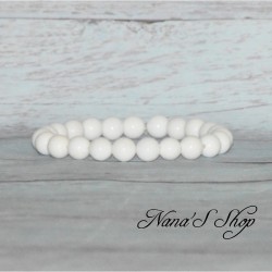 Bracelet élastique en perles, pierre Dolomite,  coloris blanc.