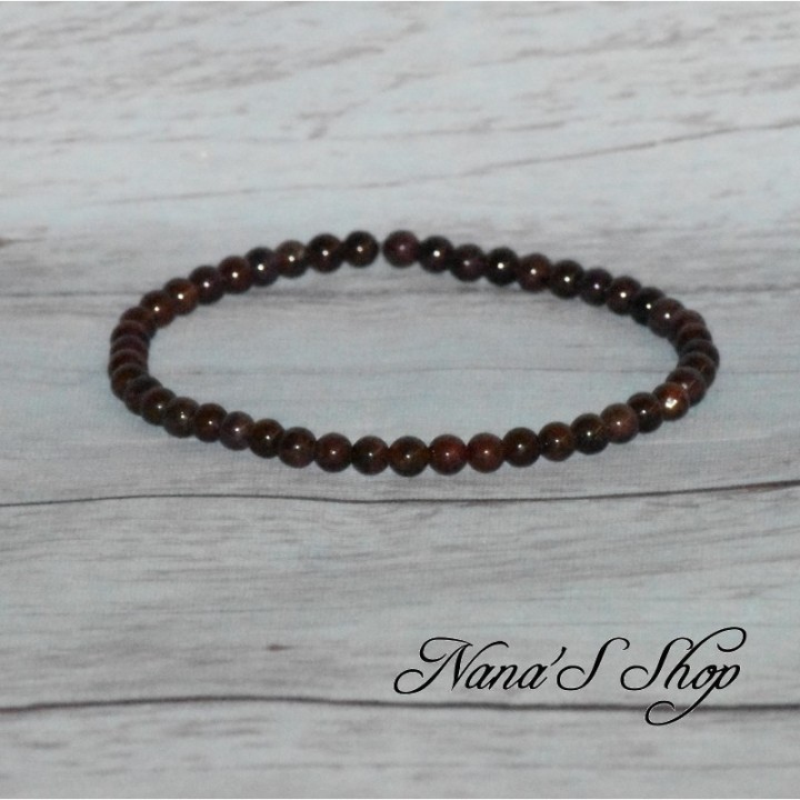 Bracelet élastique fin, perles en pierre Grenat, tons bordeaux.