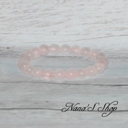 Bracelet élastique, perles en pierre, Quartz rose, 8 mm.
