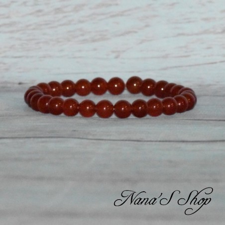 Bracelet élastique, perles en pierre Cornaline 6mm, tons rouge.