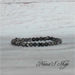 Bracelet élastique fin, perles en pierre  Labradorite, tons gris.