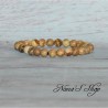 Bracelet élastique perles en pierre, Jaspe Paysage, tons beige.