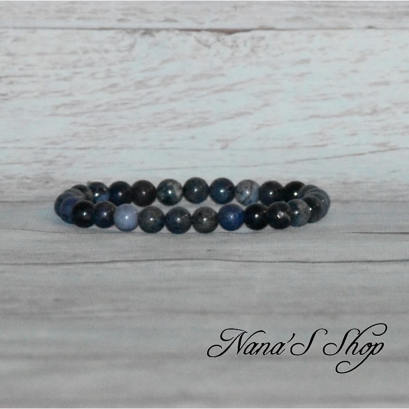 Bracelet élastique perles en pierre, Dumortiérite, tons bleu.