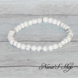 Bracelet élastique perles en pierre, Howlite marbré, coloris blanc, 4mm.