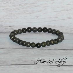 Bracelet élastique perles en pierre, Serpentine, tons vert noir, 6mm.