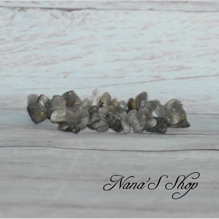 Bracelet élastique, perles en pierre Labradorite, Chips, tons gris.