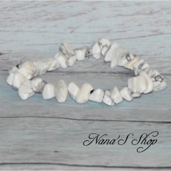 Bracelet élastique, perles en pierre, Howlite marbré, Chips, coloris blanc.