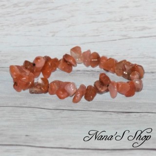 Bracelet élastique, perles en pierre, Cornaline, Chips, tons rouge.