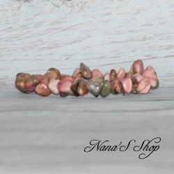 Bracelet élastique, perles en pierre, Rhodonite, Chips, coloris rose et gris.