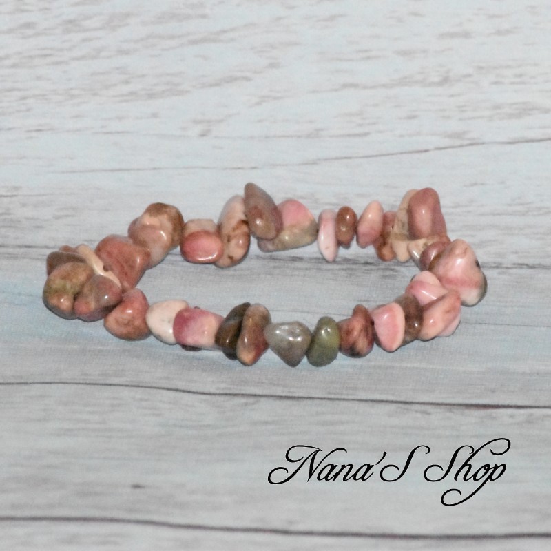 Bracelet élastique, perles en pierre, Rhodonite, Chips, coloris rose et gris. Bracelet élastique, perles en pierre, Rhodonite, Chips, coloris rose et gris.