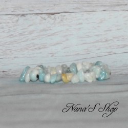 Bracelet élastique, perles en pierre, Amazonite, Chips, tons blanc turquoise.