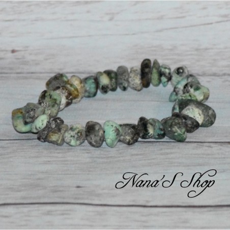 Bracelet élastique, perles en pierre, Turquoise Africaine, Chips, tons vert turquoise.