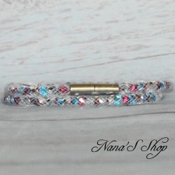 Collier ou bracelet double, tube résille, effet stardust, coloris multicolore.