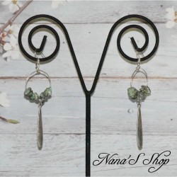 Boucles d'oreilles longues, pierre Turquoise Africaine, tons vert turquoise.