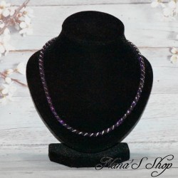 Collier ou bracelet double, fine résille noir et strass, effet Stardust, coloris violet.