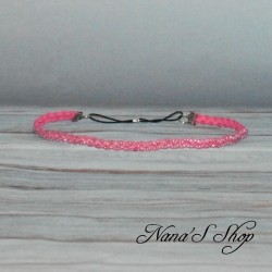 Headband tressé, en suédine strass argenté, coloris rose fuchsia.