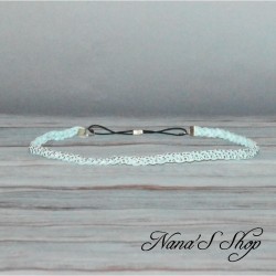 Headband tressé, en suédine strass argenté, coloris vert menthe.