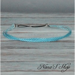 Headband double cordon tressé, simili cuir, coloris bleu turquoise.