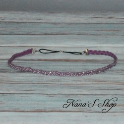 Headband tressé, en suédine strass argenté, coloris violet.