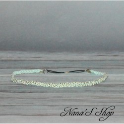 Headband tressé en suédine strass doré, coloris vert menthe.