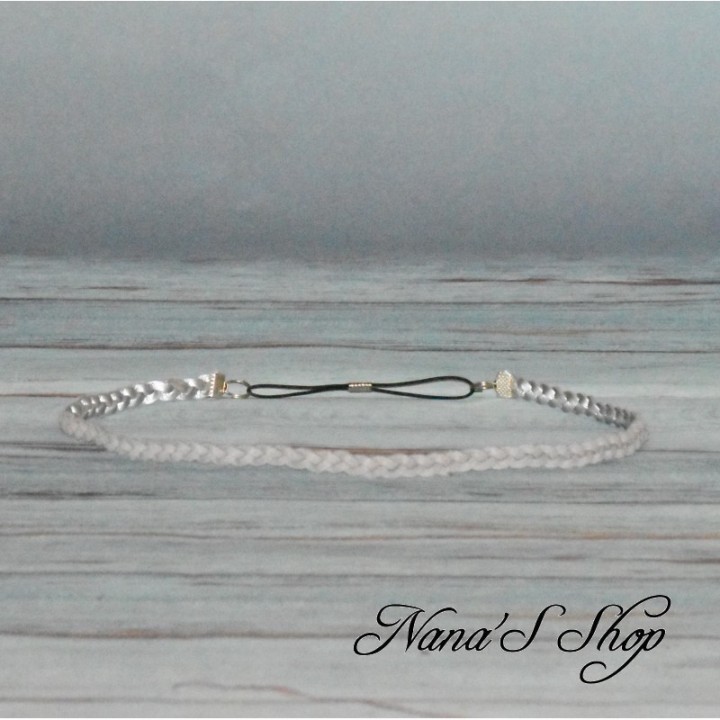 Headband tressé en suédine argenté, réversible.