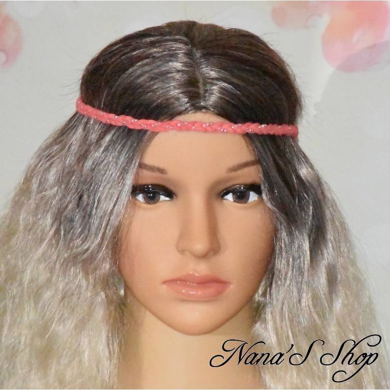 Headband tressé en suédine uni et strass argenté, coloris rouge.