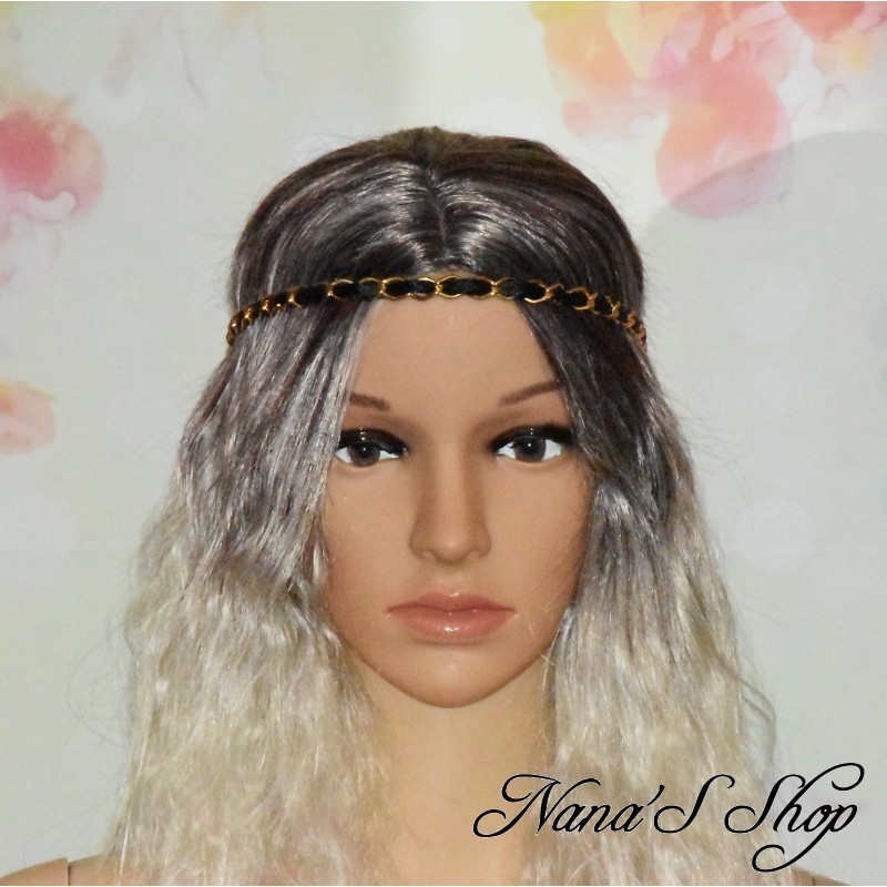 Headband bijoux, chaine dorée coloris noir. Headband bijoux, chaine dorée coloris noir.