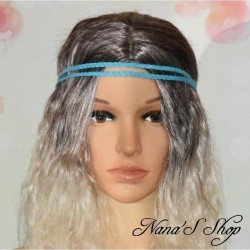 Headband double cordon tressé, simili cuir, coloris bleu turquoise.