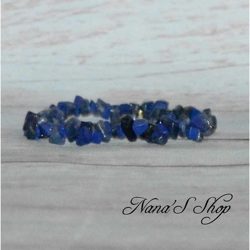 Bracelet élastique perles chips pierre Sodalite et Lapis Lazulis, ton bleu.