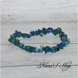 Bracelet élastique perles chips pierre Malachite et Lapis Lazulis, ton vert et bleu.