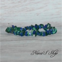 Bracelet élastique perles chips pierre Malachite et Lapis Lazulis, ton vert et bleu.