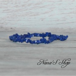 Bracelet élastique perles chips pierre Lapis Lazulis, ton bleu.