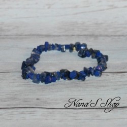 Bracelet élastique perles chips pierre Sodalite et Lapis Lazulis, ton bleu.