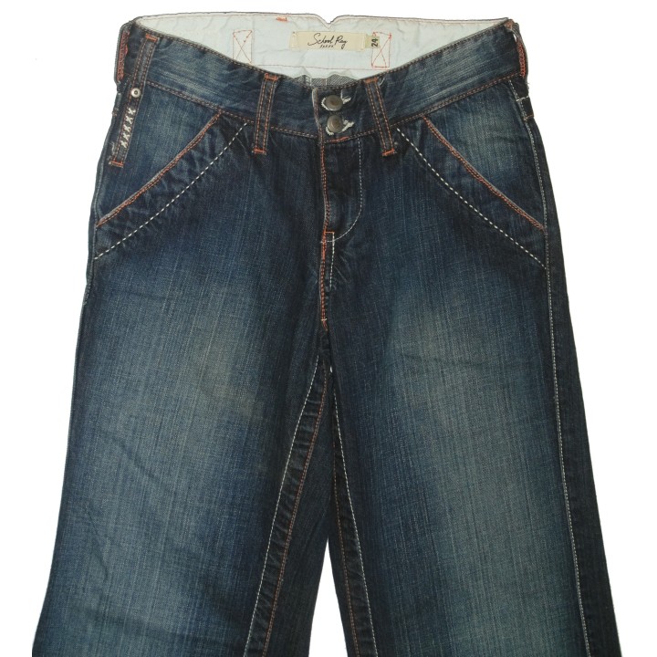 Jeans femme Bootcut large, détail orange, School Rag.