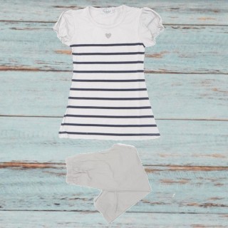 Ensemble rayé: Tunique et leggings, coloris gris.