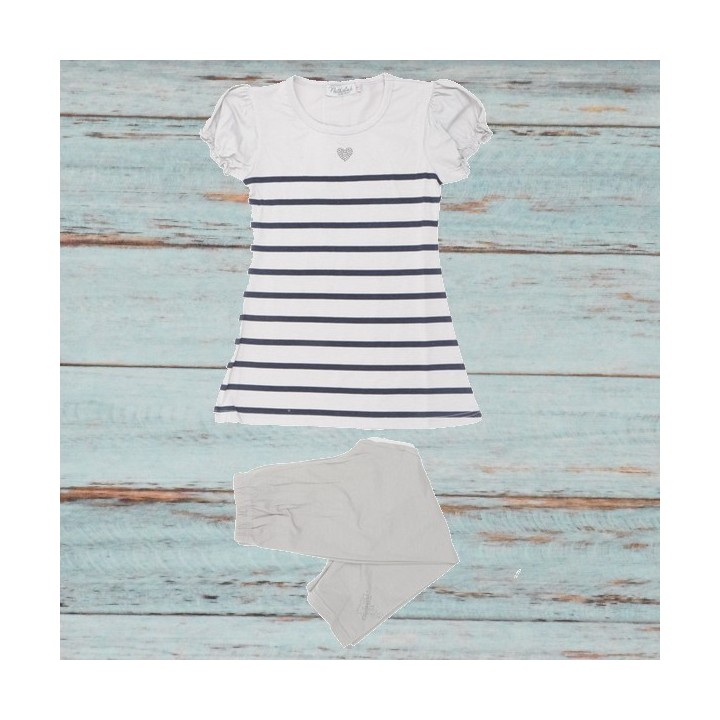 Ensemble rayé: Tunique et leggings, coloris gris.