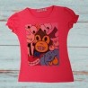 T-shirt fille,  impression singe et strass, coloris rose fuchsia.